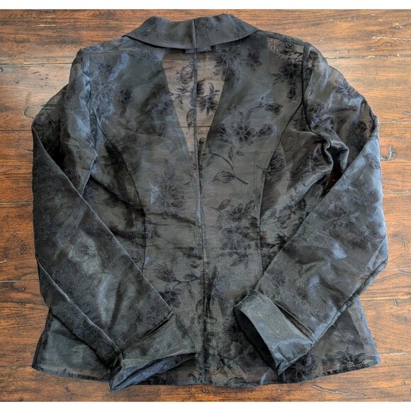 Alex Evenings Black Floral Sheer Blazer Jacket Goth Glam Eveningwear Vtg - Picture 8 of 8